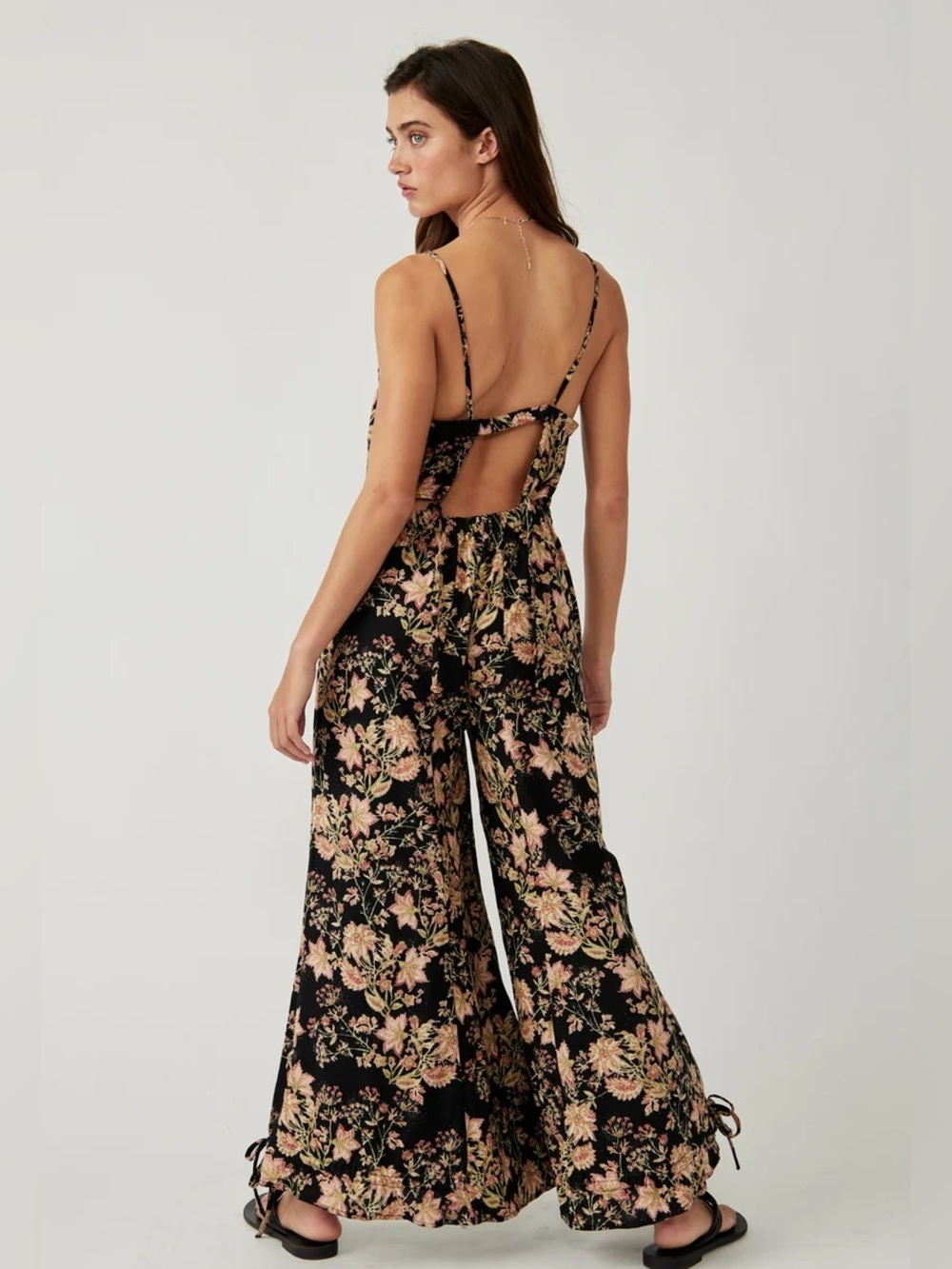 Free People Floral Print Wide Leg Jumpsuit Romper Black XS